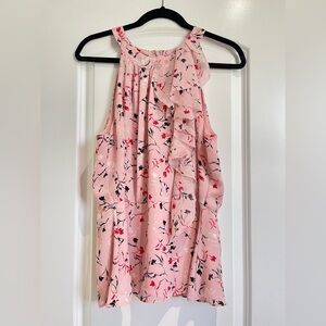 White House Black Market | Pink Floral Ruffle Blouse | Size 14